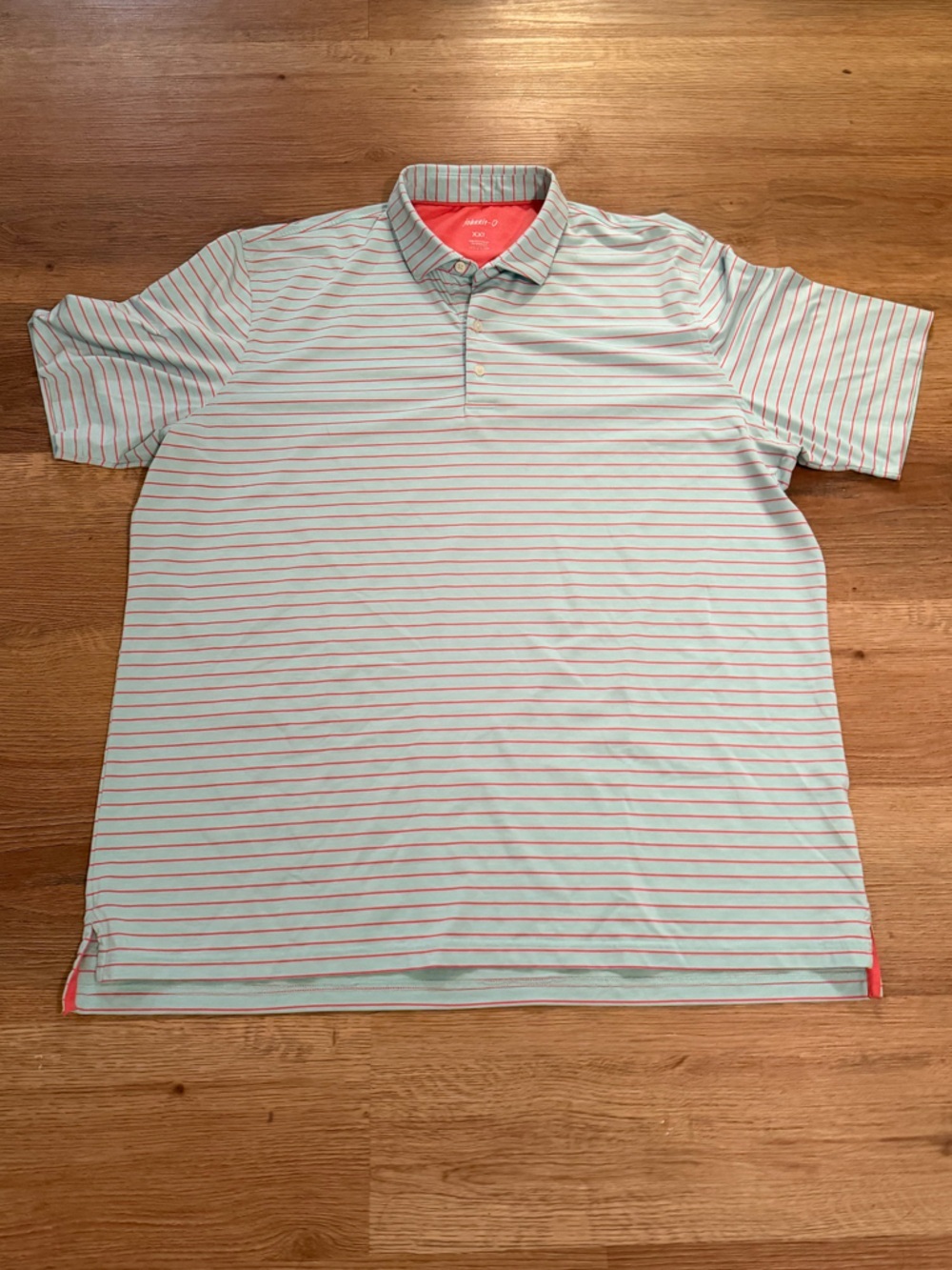 johnnie-O Men’s Light Blue Polo with Coral Stripes